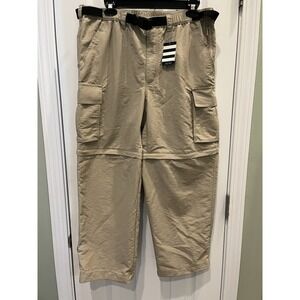 NWT Lands End‎ Mens M Convertible Hiking Pants Nylon Zip Off Belted Trail Khaki